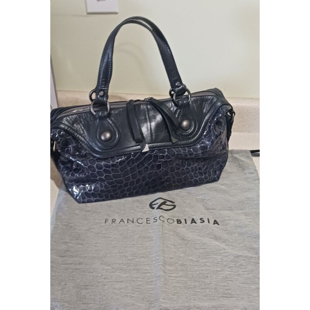 francesco biasia navy pebble top handle bag